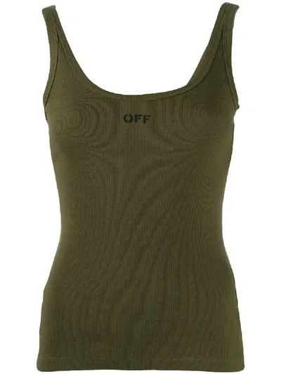 Off-white Logo Print Ribbed Tank Top In Green