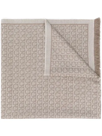 Ferragamo Gancini-pattern Scarf In Neutrals