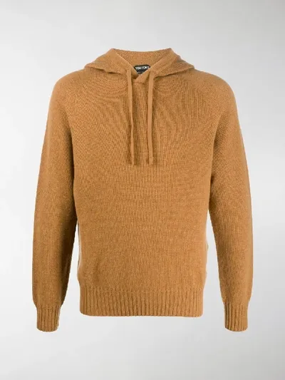 Tom Ford Cashmere Ribbed-edge Knitted Hoodie In Brown