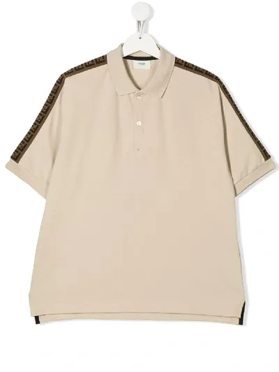 Fendi Teen Poloshirt Mit Ff-streifen In Brown