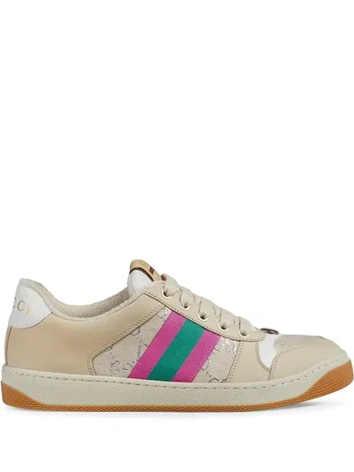 Gucci Screener Suede And Canvas-trimmed Printed Leather Sneakers In Multicolor