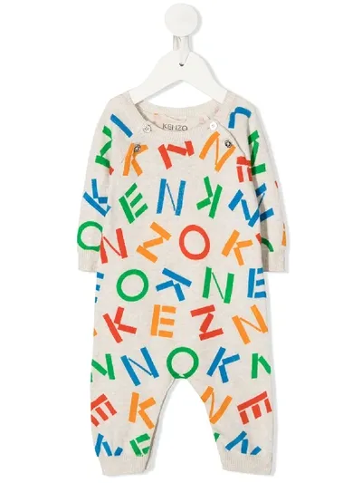 Kenzo Babies' Letter Print Romper In Neutrals