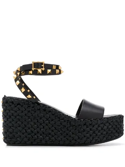 Valentino Garavani 'rockstud' Wedge-espadrilles In Black