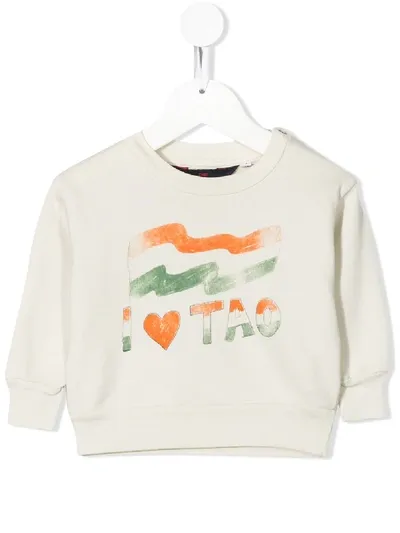 The Animals Observatory Babies' Flag-print Cotton Sweatshirt In Neutrals