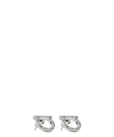 Ferragamo Salvatore  Gancini Stud Logo Detailed Earrings In Silver