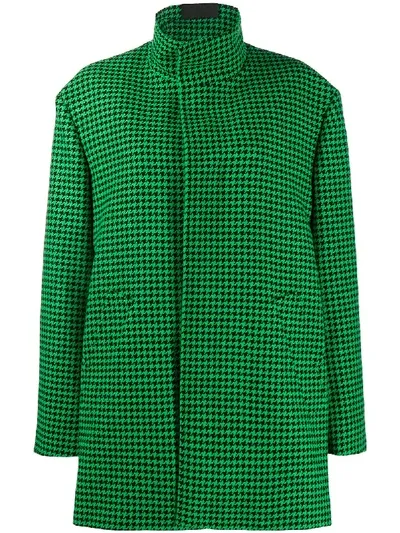 Balenciaga Houndstooth-pattern A-line Coat In Green