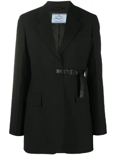 Prada Long Side Buckle Blazer In Schwarz