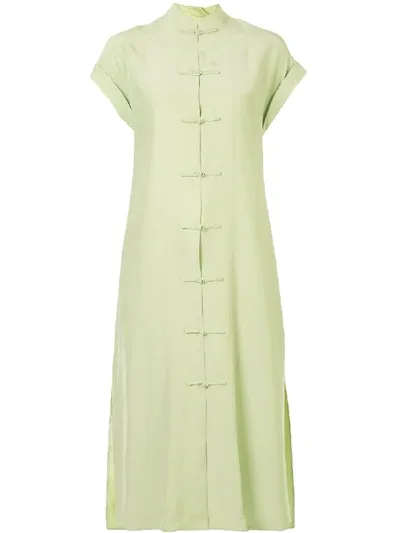 Shanghai Tang Rolled Sleeve Loop Detail Dress In Green