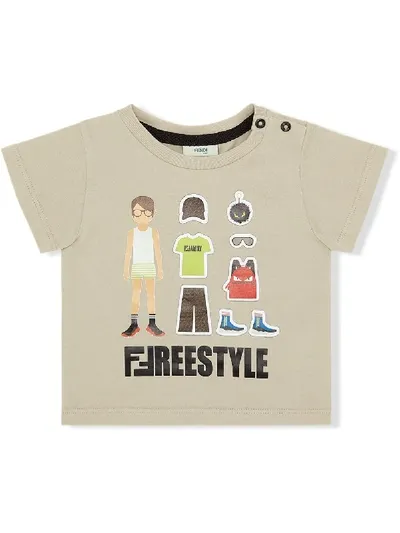 Fendi Babies' Ffreestyle Print T-shirt In Grey