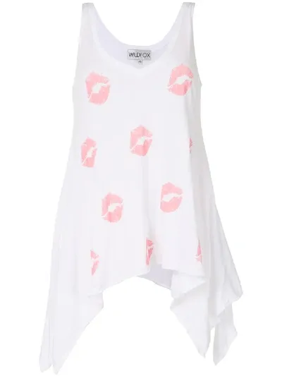 Wildfox Lip Print Longline Tank Top In White