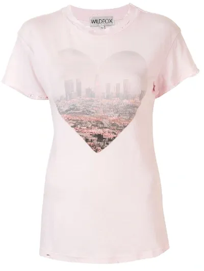 Wildfox City Heart Print T-shirt In Pink