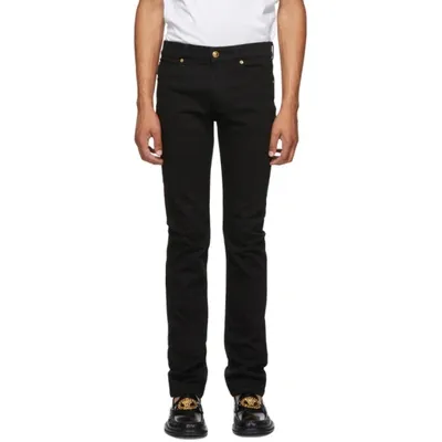 Versace Slim-fit Contrast Stitch Jeans In Black