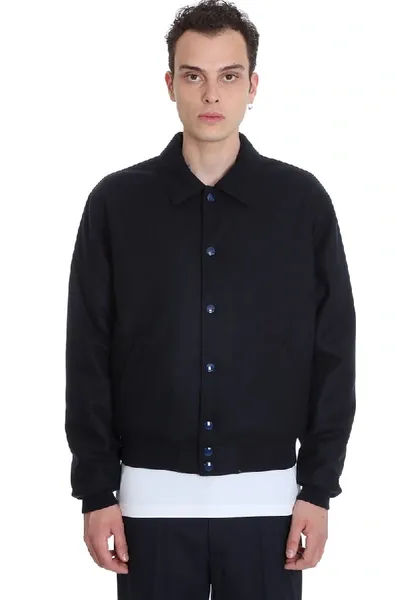 Marni Navy Reversible Wool-blend Bomber Jacket In Blue