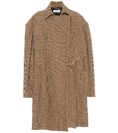 Balenciaga Oversized Houndstooth Wool Coat In Brown