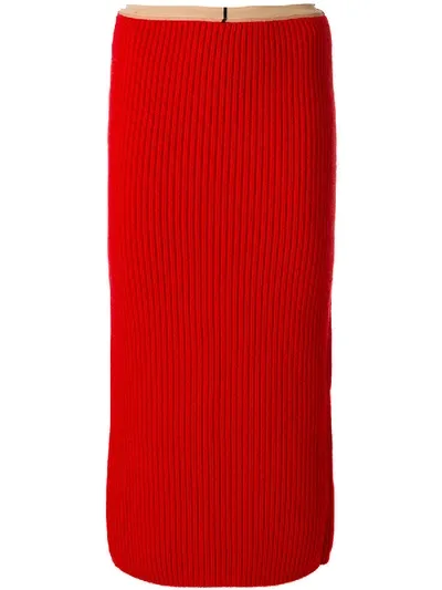 Calvin Klein 205w39nyc Rib-knit Midi Skirt In Red