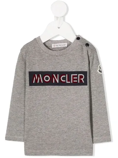 Moncler Babies' Logo Print Long-sleeved Top In Grey