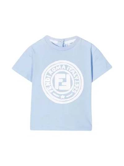 Fendi Light Blue T-shirt With White Logo For Baby Boy In Celeste/bianco