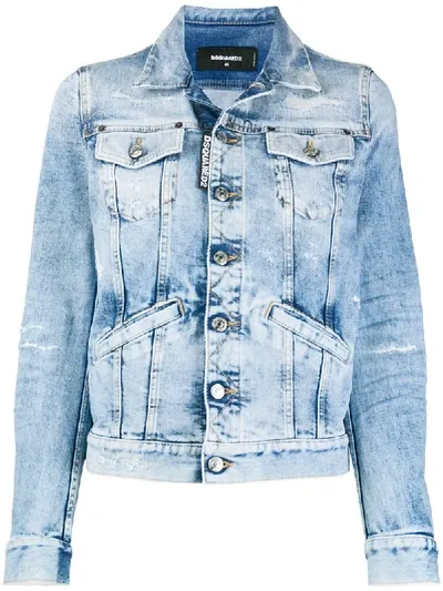 Dsquared2 Ripped-details Cropped Denim Jacket In Blue