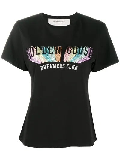 Golden Goose Glitter Logo Print T-shirt In Schwarz