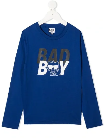 Karl Lagerfeld Kids' Slogan Long-sleeve Top In Blue