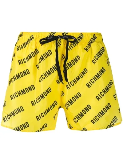 John Richmond Logo Print Swim Shorts In Yellow