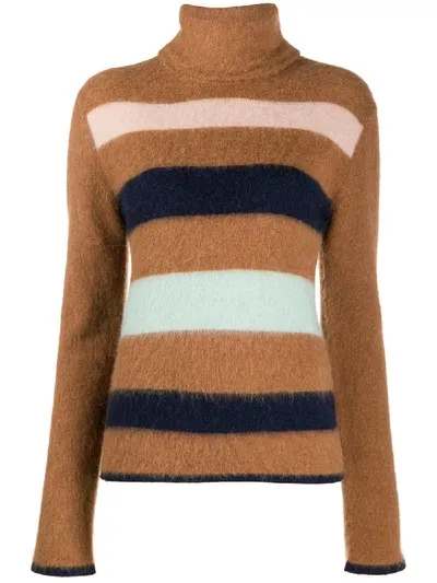 Lanvin Striped Turtleneck Jumper In Brown