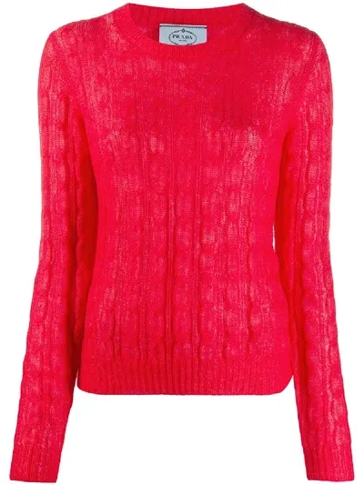 Prada Cable-knit Round Neck Jumper In Rot