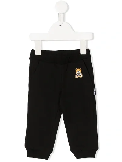 Moschino Babies' Teddy Bear-embroidery Track Pants In Black