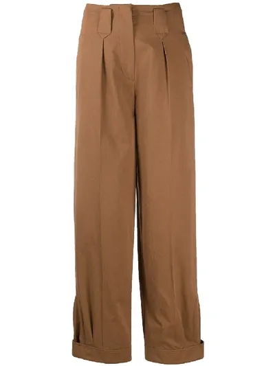 Kenzo Pleated Cotton-twill Tapered Pants In Brown