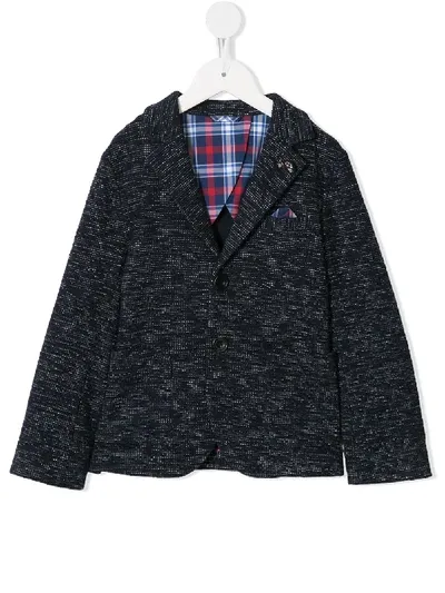 Familiar Kids' Plaid Detail Car Embroidered Blazer In Blue