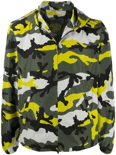 Valentino Camouflage Print Windbreaker In Green