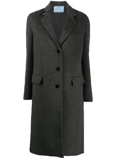 Prada Virgin Wool-angora Mix Tailored Coat With Bow Detailing In Grau