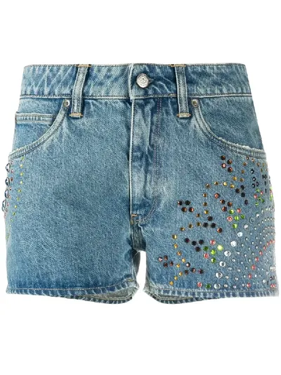 Golden Goose Embellished Denim Shorts In Blue