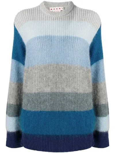 Marni Striped Knit Mohair Blend Sweater In Azzurro