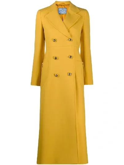 Prada Double-breasted Mid-length Coat In Gelb