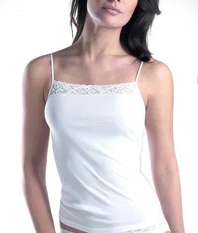 Hanro Moments Lace-trimmed Cotton Top In White