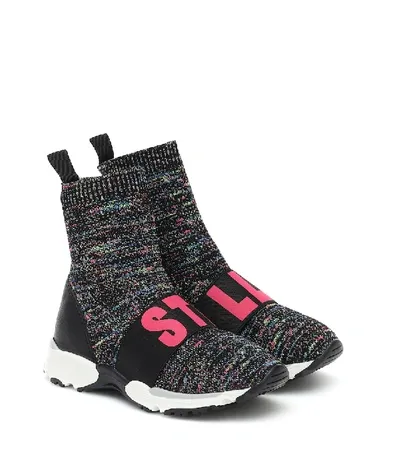 Stella Mccartney Kids' Logo-band Sock-style Sneakers In Black