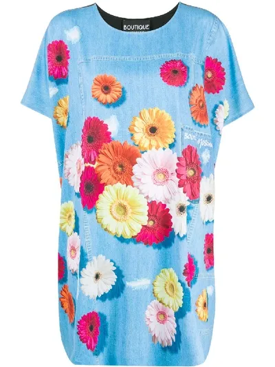 Moschino T-shirtkleid Mit Blumen-print In Blue