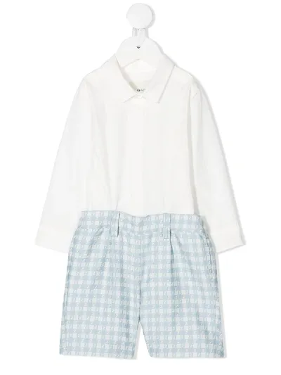 Fendi Babies' Pointed Collar Shorties In Bianco/celeste