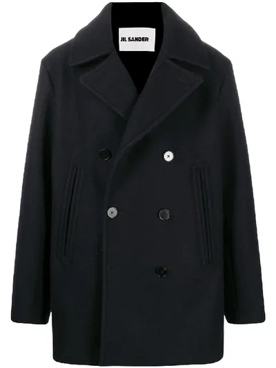 Jil Sander Double-breasted Wool Coat In Blue