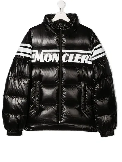 Moncler Teen Logo Down-filled Puffer Jacket In Black