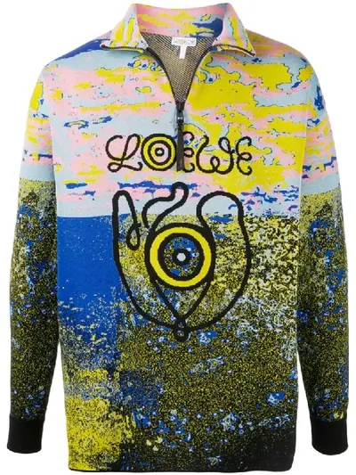 Loewe Eye Nature Zip-up Jumper In Blue