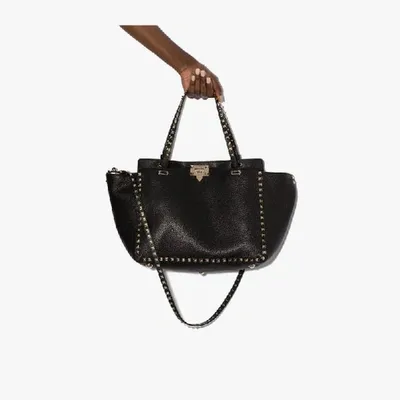 Valentino Garavani Black Rockstud Medium Leather Tote Bag