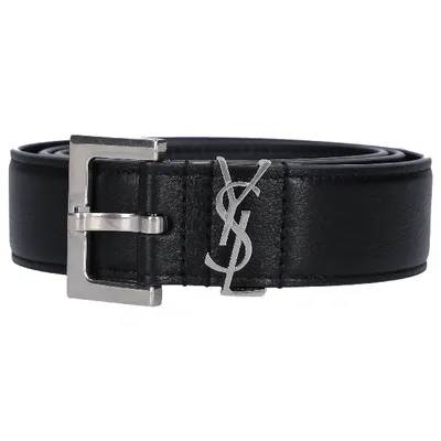 Saint Laurent Monogram Square-buckle Belt In Nero