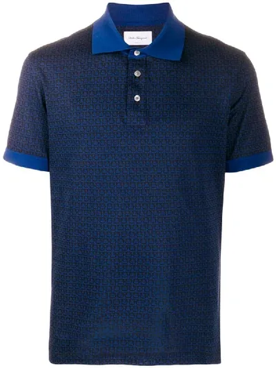 Ferragamo Gancini Print Polo Shirt In Blue