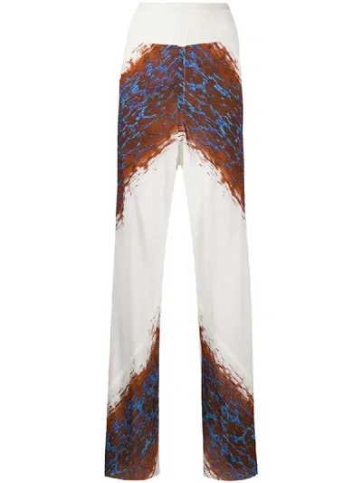 Rick Owens Wide Leg Abstract Print Trousers In White