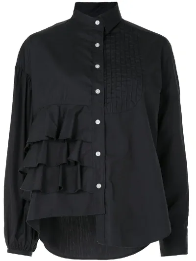 Kolor Ruffled Panel Cotton Shirt In Blue