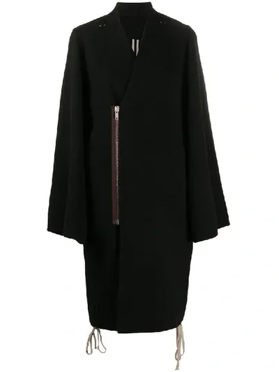 Rick Owens Off-centre Zipped V-neck Coat In Black