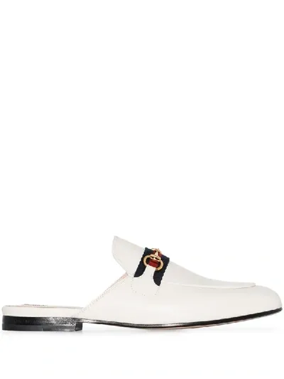 Gucci Princetown Horsebit-detailed Leather Slippers In Mystic White