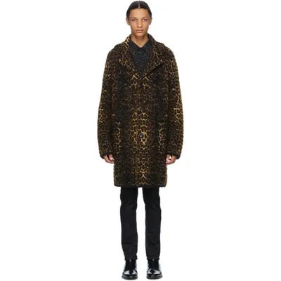 Saint Laurent Leopard-print Single-breasted Coat In Black Caramel